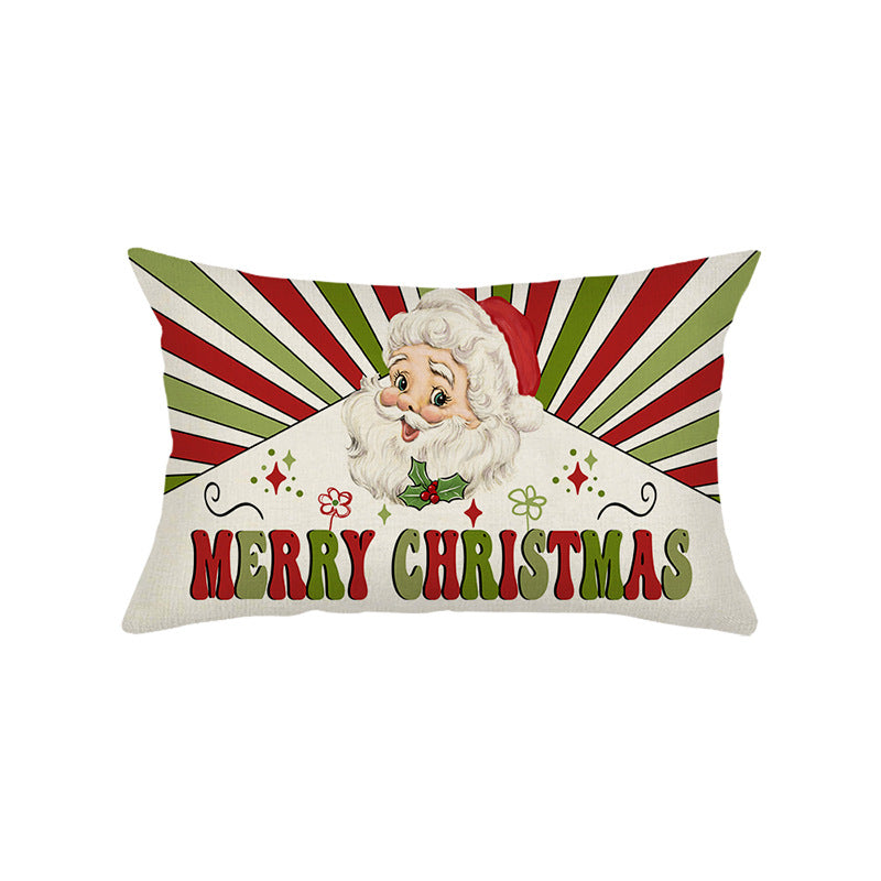 Decorative Rectangular Linen-Cotton Holiday Pillow Cover with Hand-Drawn Christmas Tree Illustration