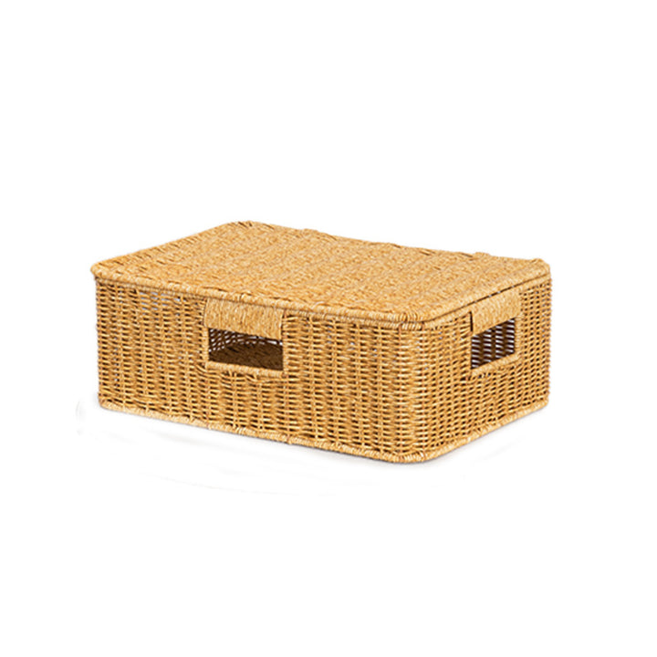 Women's Rectangular Storage Basket with Lid made of Natural Material Bowlift