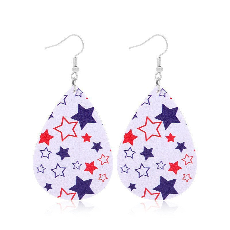 Women heart-shaped drop earrings with patriotic flag print and nickel-free hooks Bowlift