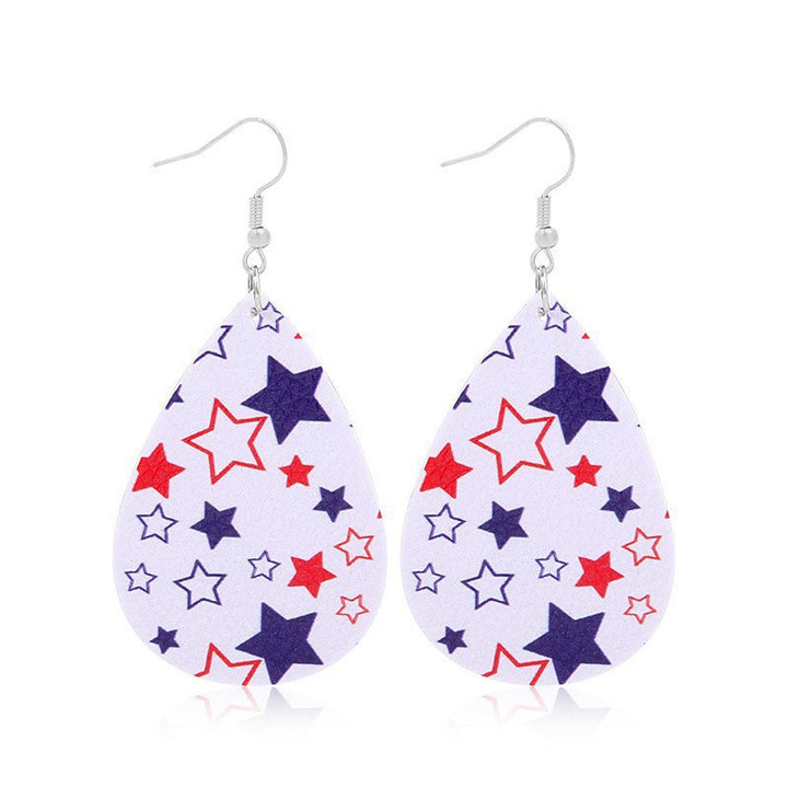 Women heart-shaped drop earrings with patriotic flag print and nickel-free hooks Bowlift