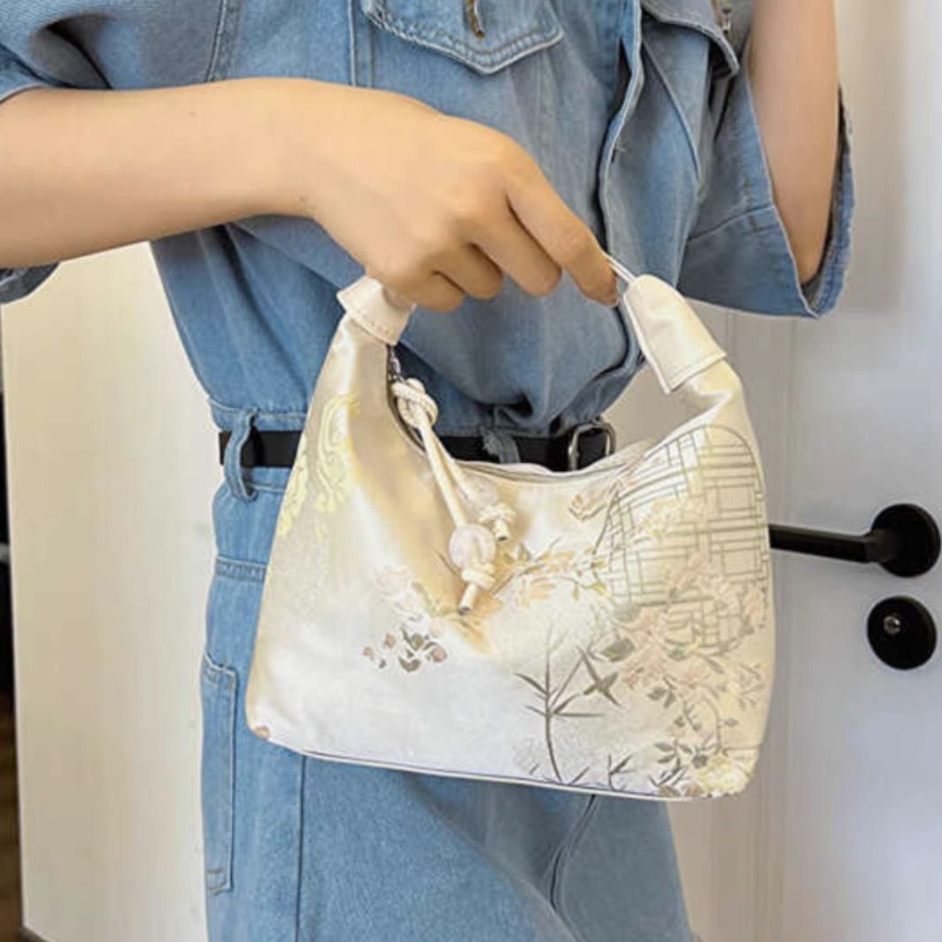 Floral-Patterned Handheld Evening Bag Bowlift