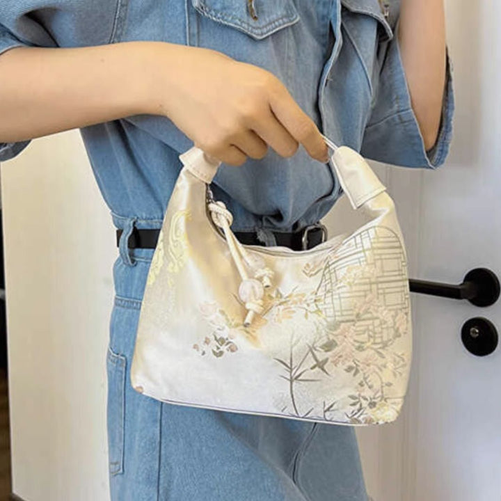 Floral-Patterned Handheld Evening Bag Bowlift