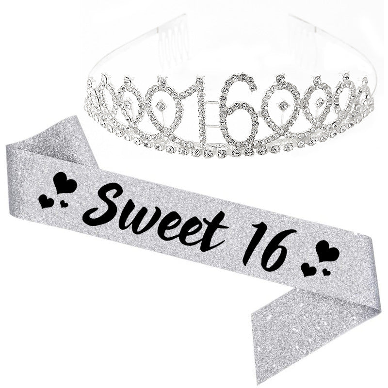 Girl Glittering Birthday Crown and Sash Set Bowlift