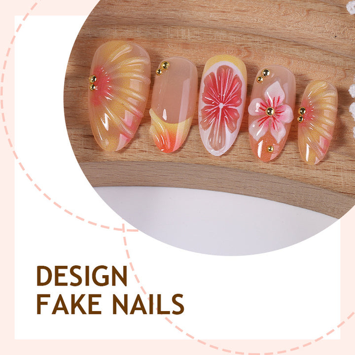 Artificial nail set with delicate floral decorations Bowlift