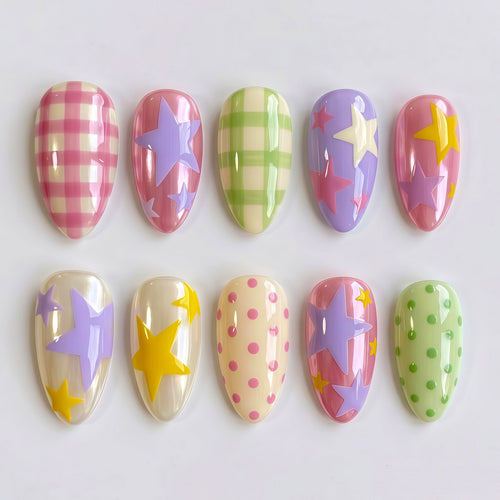 Artificial nails with colorful pattern Bowlift