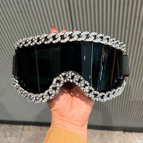 Women's fashionable ski goggles with rhinestone decorated frame Bowlift