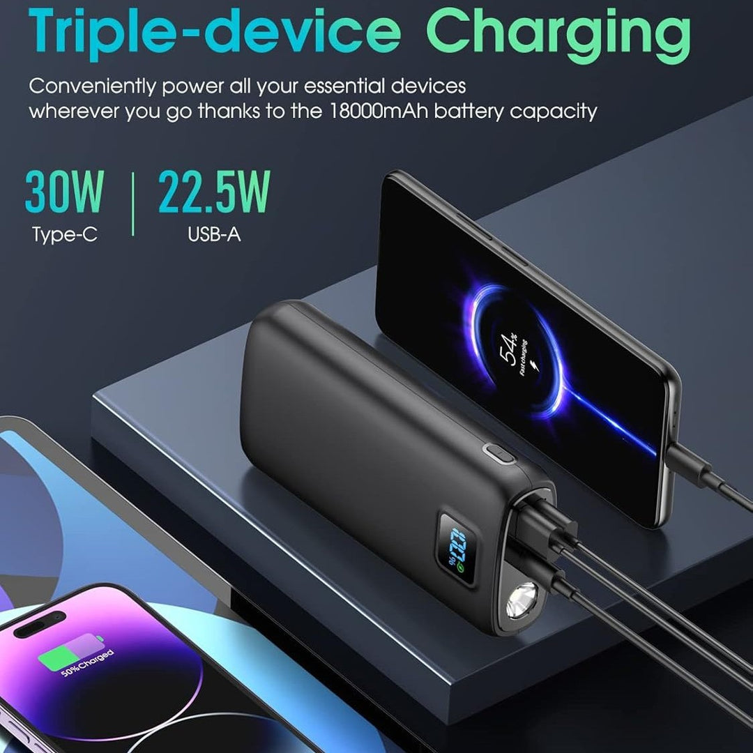 Portable power bank with digital charging display and LED lamp Bowlift