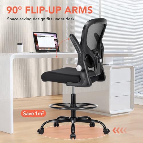 Space-Saving Flip-Up Arm Office Chair Bowlift