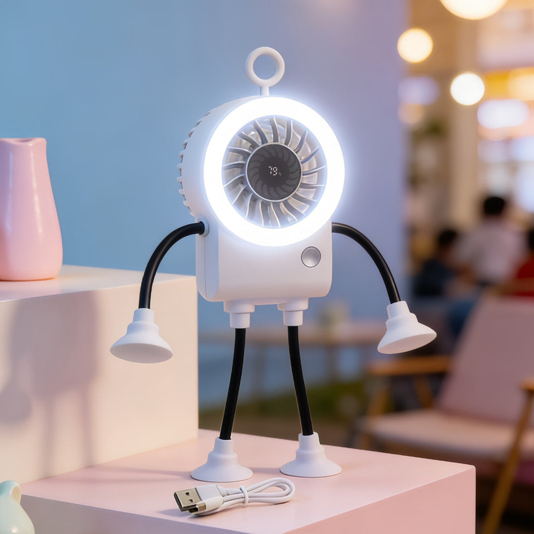 Women Multifunctional Table Fan with Integrated LED Lighting Bowlift