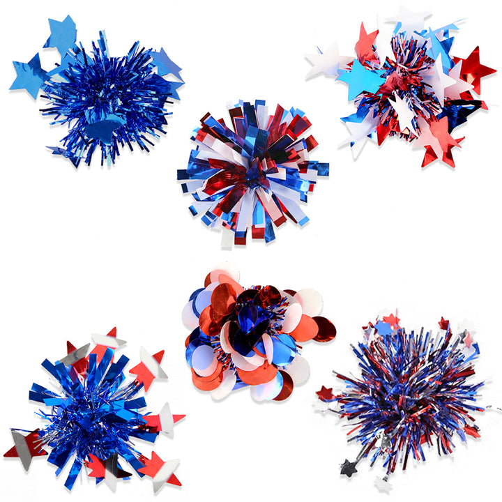 Independence Day sparkly tinsel starburst pom pom cat teaser toy Bowlift