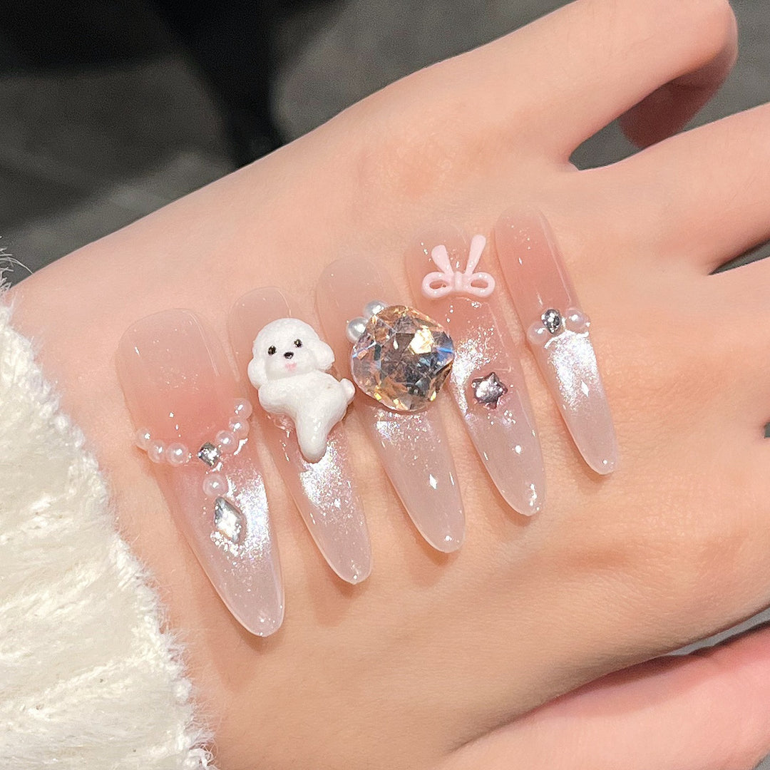 Artistic Stiletto Press-On Nail Art with Glimmering Accents Bowlift