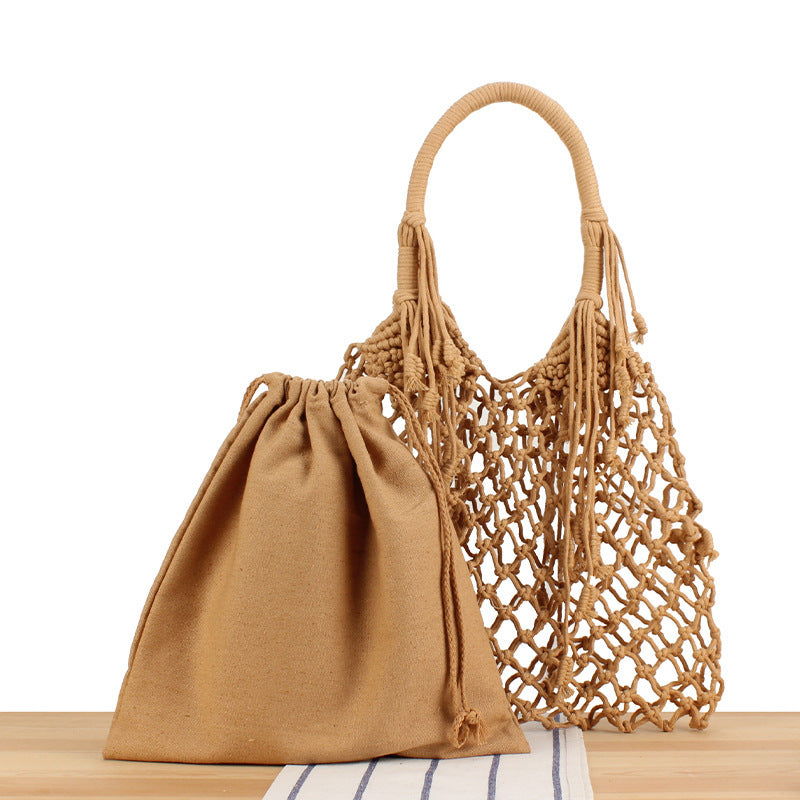 Macrame Tote Bag with Inner Pocket Bowlift