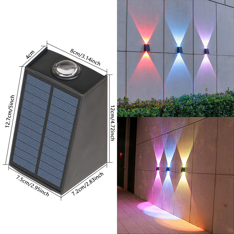 Angled Bi-Directional Solar LED Wall Uplight-Downlight With Integrated Photovoltaic Panel And Prism Lens Bowlift