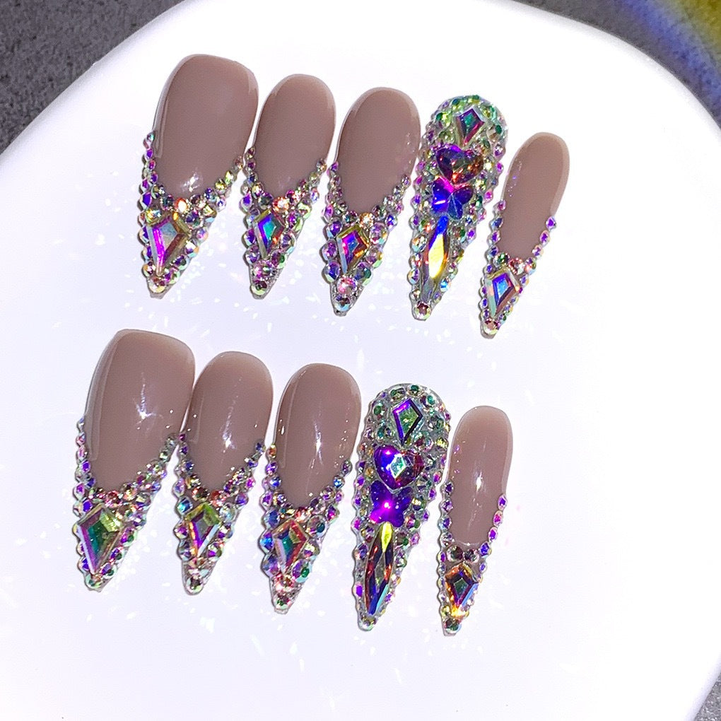 Glamorous Rhinestone-Embellished Stiletto Nail Art Extensions Bowlift