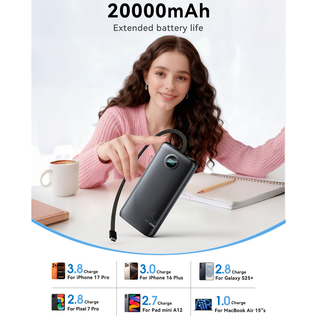 High-performance power bank with digital charging display and 45W fast charging function Bowlift