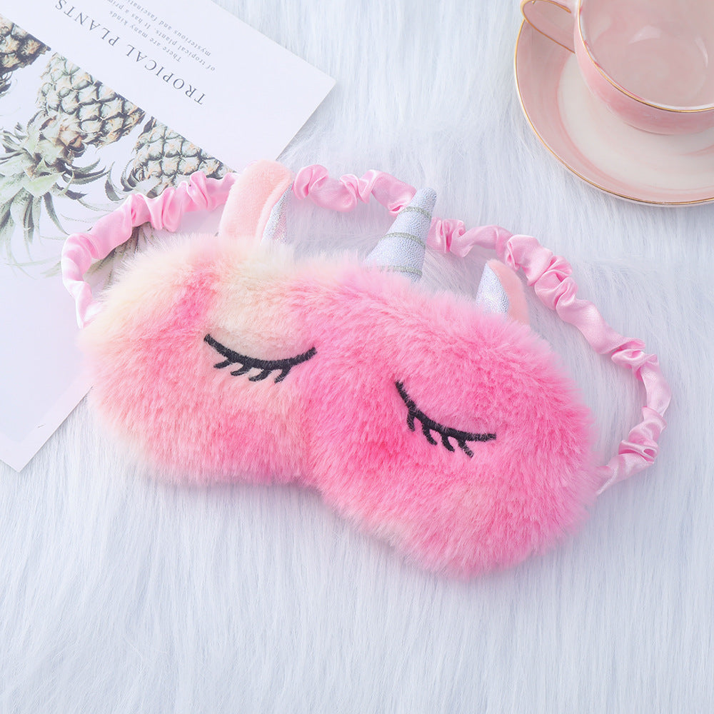 Ladies nan cozy unicorn sleep mask with embroidered eyelashes, soft plush and elastic ruffled ribbon Bowlift