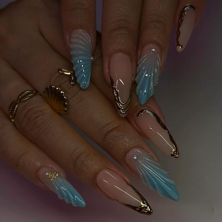Artistic Shell-Design Nail Extensions Bowlift