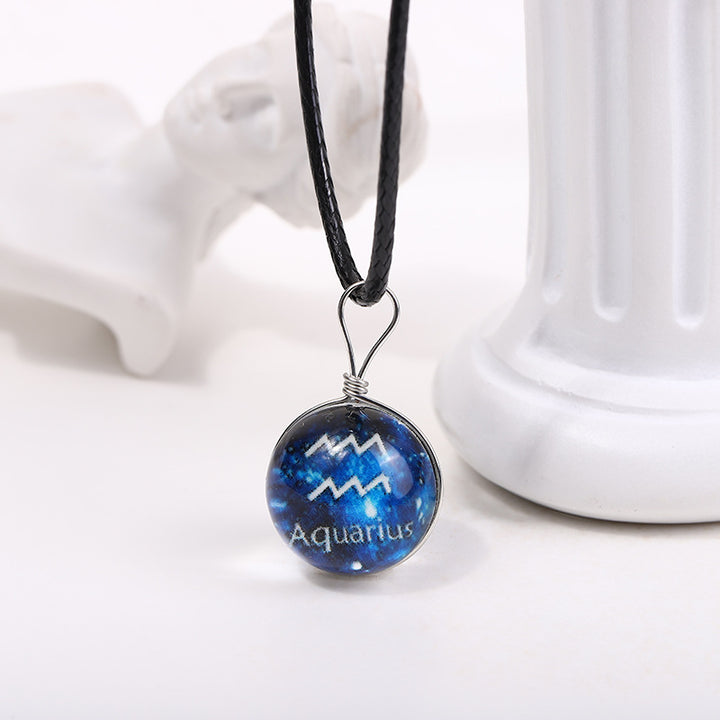 Zodiac Glass Dome Pendant Necklace on Braided Cord Bowlift