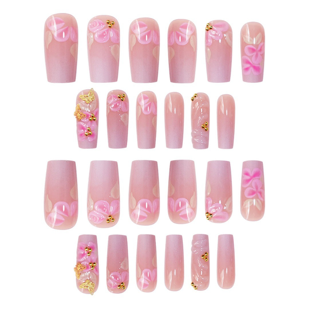 3D Floral Design Press-On Nail Set Bowlift