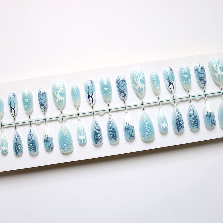 Decorative Press-On Nail Art Set with Oceanic Designs Bowlift