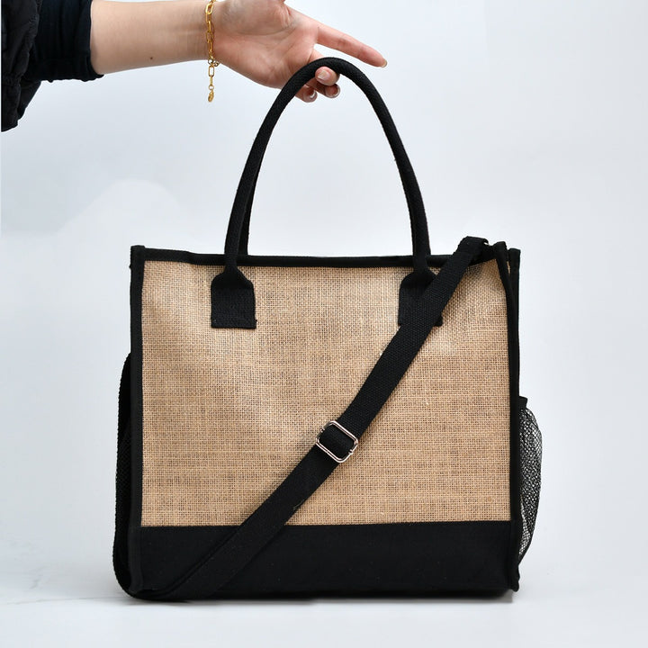 Spacious shopping bag made of sturdy jute with mesh side pockets Bowlift