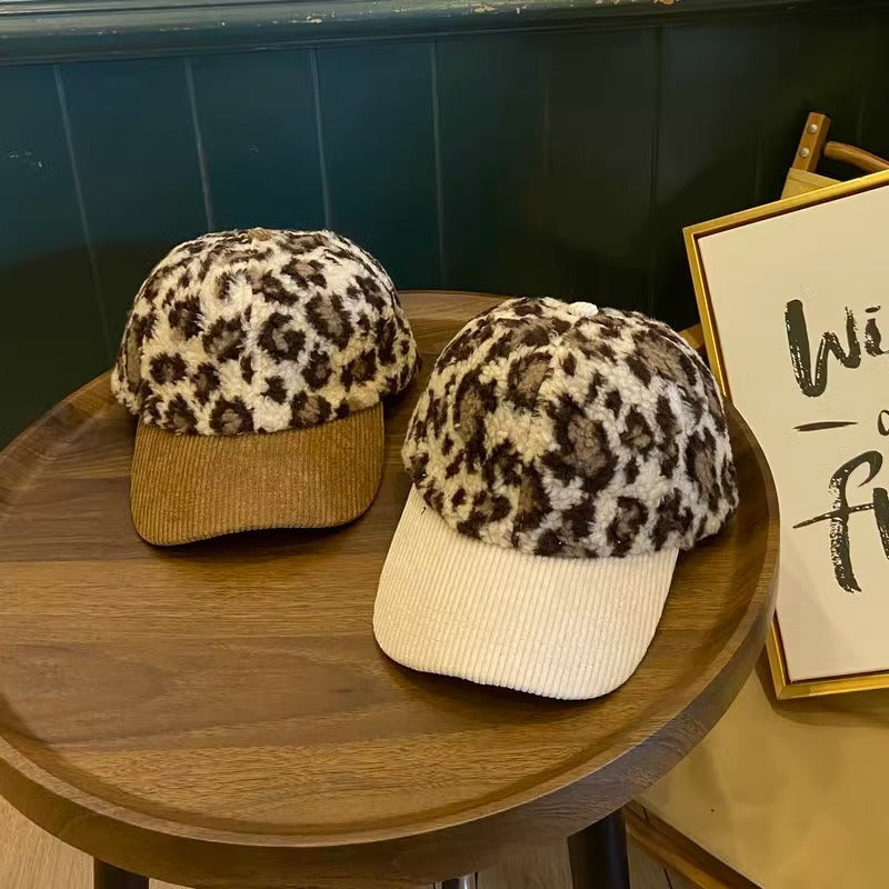 Women's Leopard Print Fleece Baseball Cap Bowlift