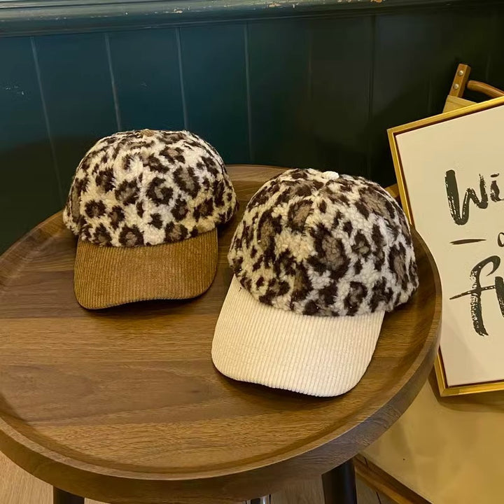 Women's Leopard Print Fleece Baseball Cap Bowlift
