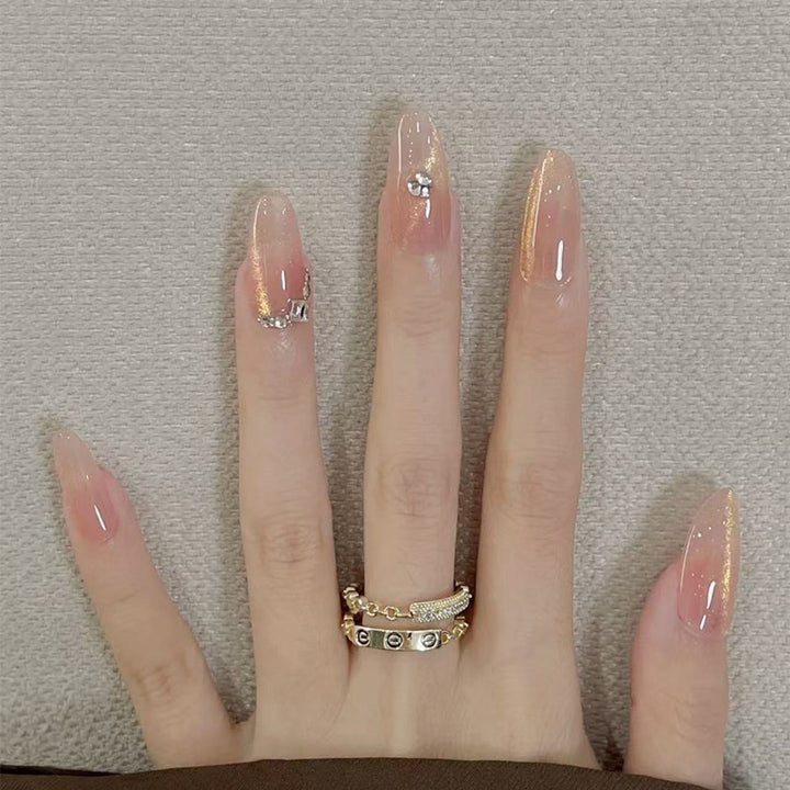 Glossy Long Stiletto Press-On Nails with Rhinestone Accents Bowlift