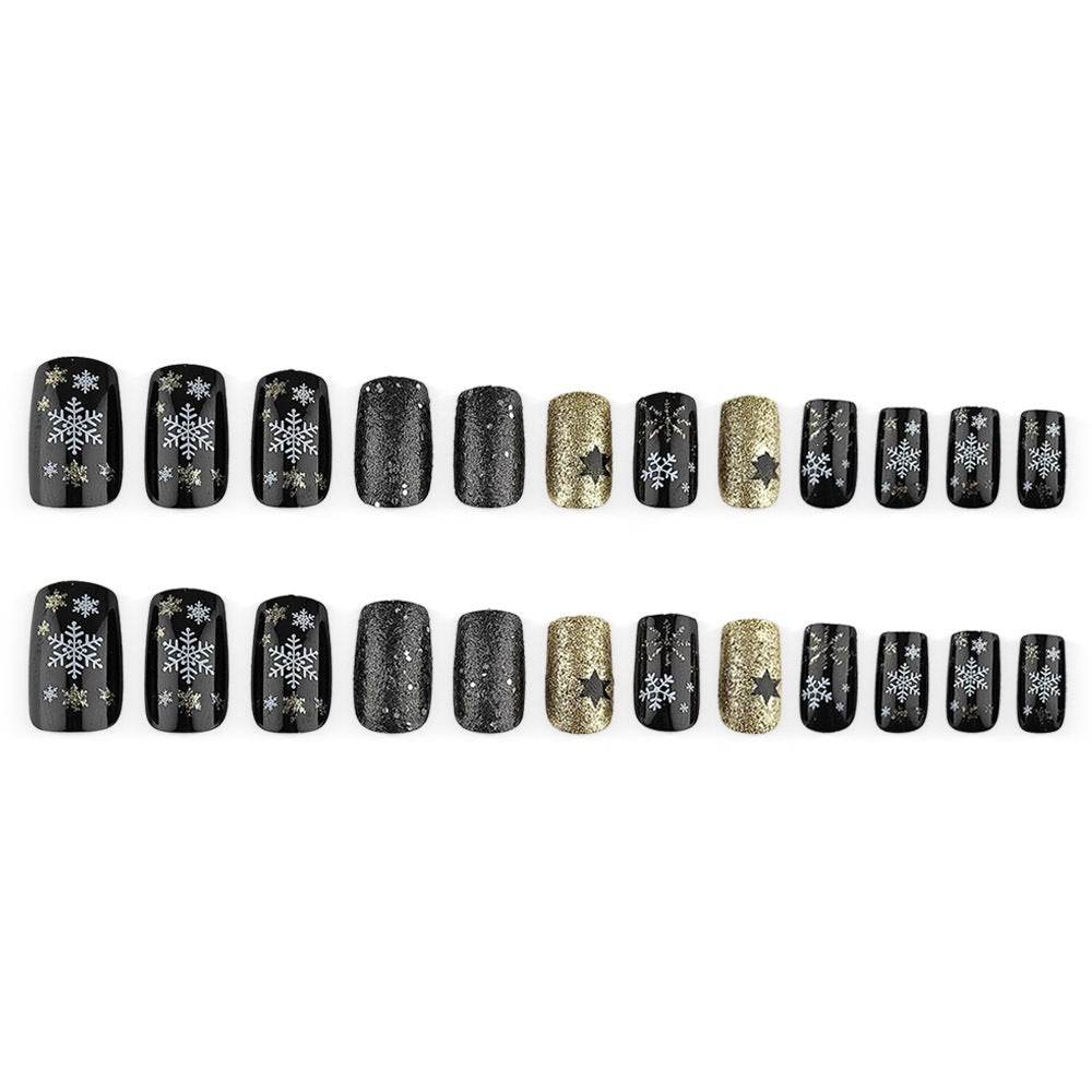 Glittering artificial nail set with Christmas design and 3D snowflakes Bowlift
