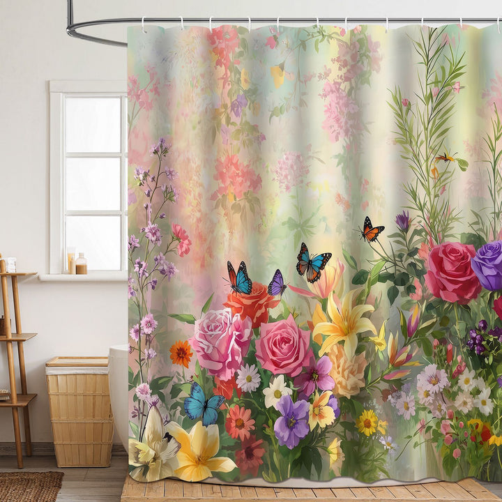 Floral Patterned Bathroom Shower Curtain Bowlift