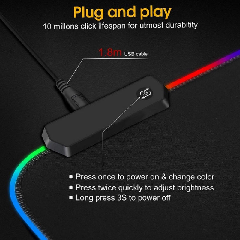 Extra Large RGB Backlit Gaming Mouse Pad with Microfiber Surface and Braided USB Cable Bowlift