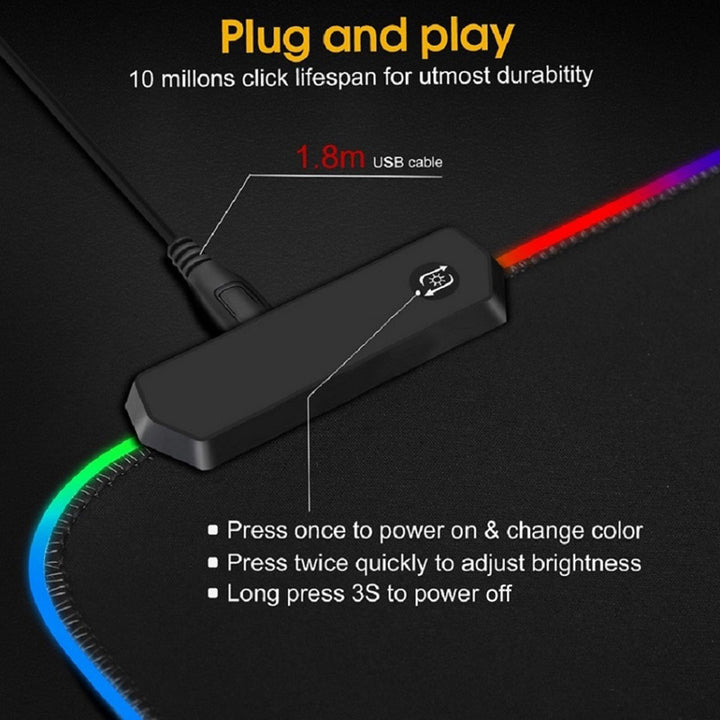 Extra Large RGB Backlit Gaming Mouse Pad with Microfiber Surface and Braided USB Cable Bowlift