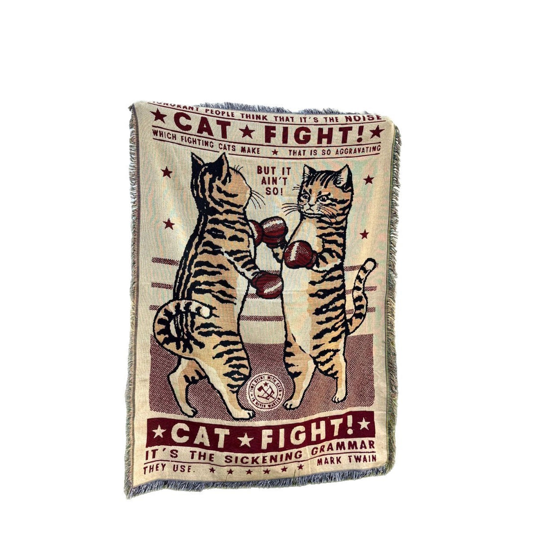 Whimsical Cat-Themed Woven Throw Blanket