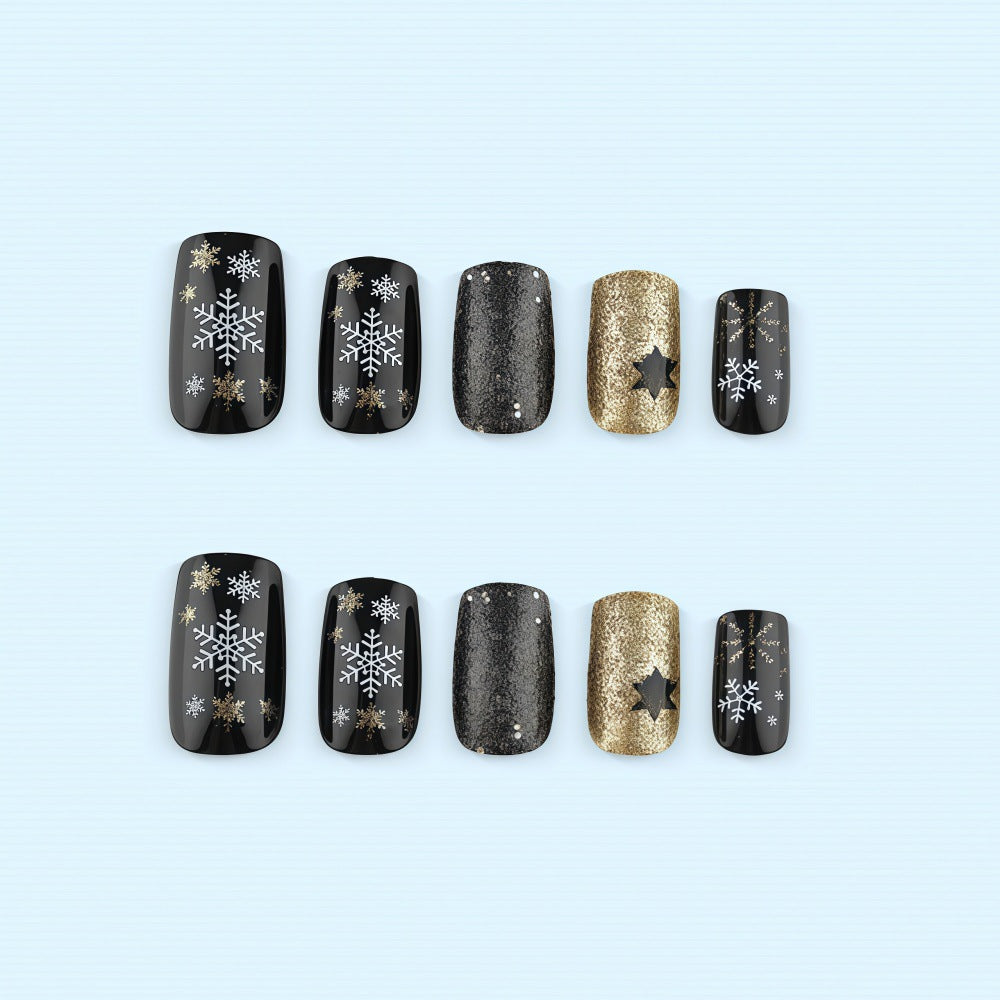 Glittering artificial nail set with Christmas design and 3D snowflakes Bowlift