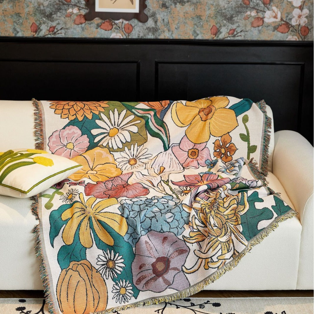 Floral Patterned Tapestry Blanket