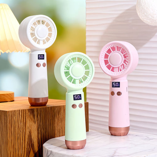 Women's Portable USB Hand Fan with Temperature Display Bowlift