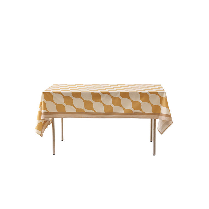 Wipeable Rectangular Table Runner with Geometric Wave Pattern and Contrast Edge
