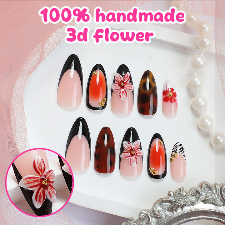 Artificial nail set with floral and creative decorations Bowlift