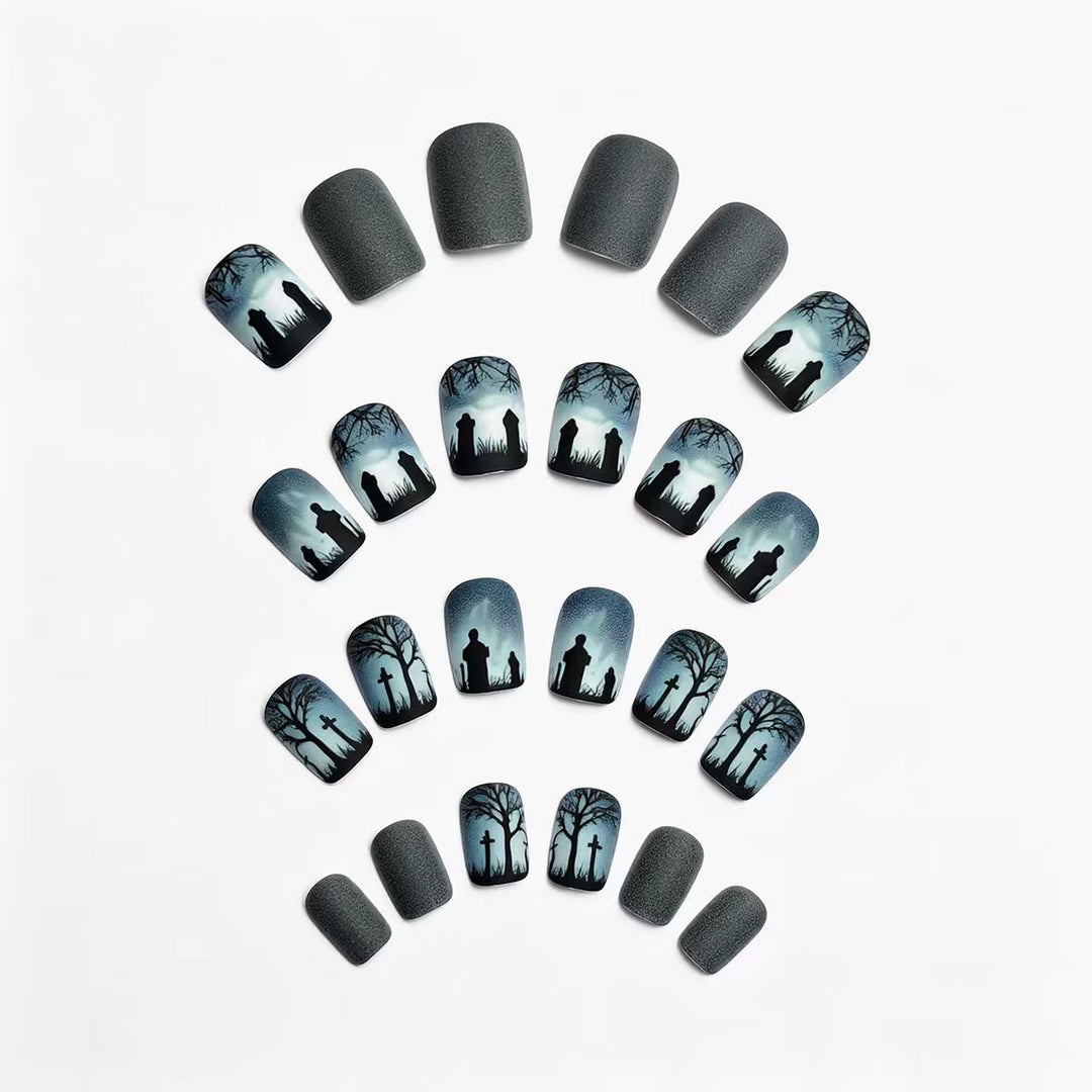 Creative nail art with dramatic tombstone design Bowlift
