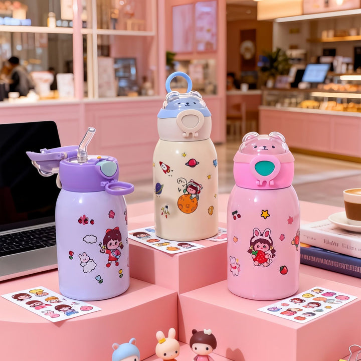 Women's insulated drinking bottle with planet-shaped stickers Bowlift