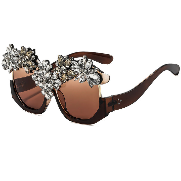 Women Glamorous Sunglasses with Sparkling Crystal Flowers Bowlift