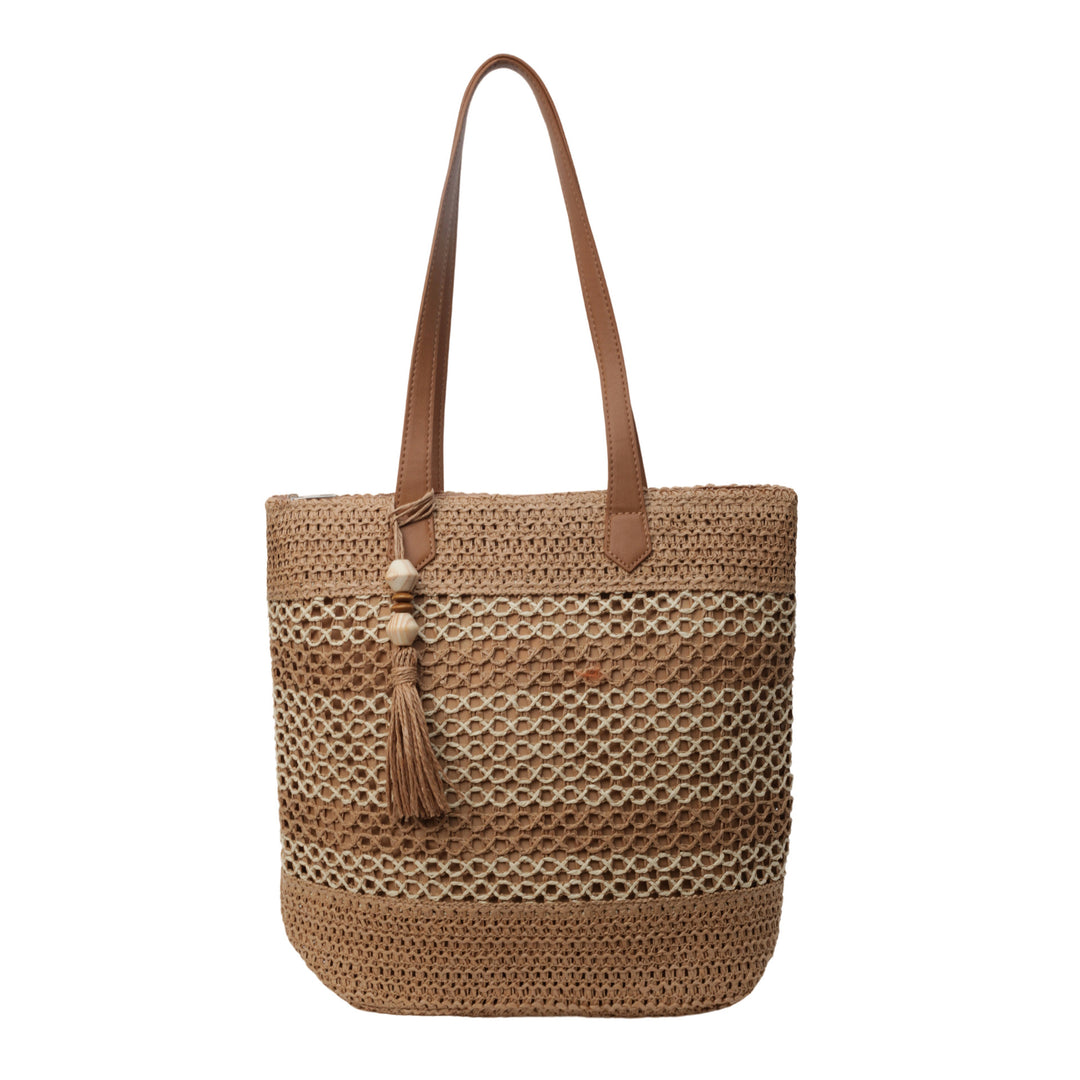 Fashionable straw tote bag with leather accents Bowlift