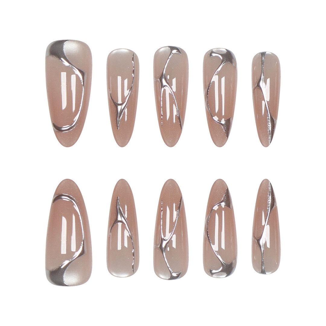 Elegant Metallic Accent Press-On Nails Bowlift