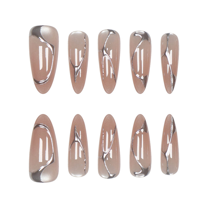 Elegant Metallic Accent Press-On Nails Bowlift