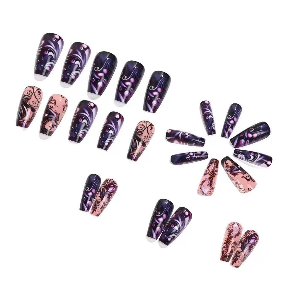 Artificial nail set with elegant floral design and glitter accents Bowlift