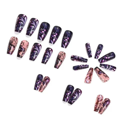 Artificial nail set with elegant floral design and glitter accents Bowlift
