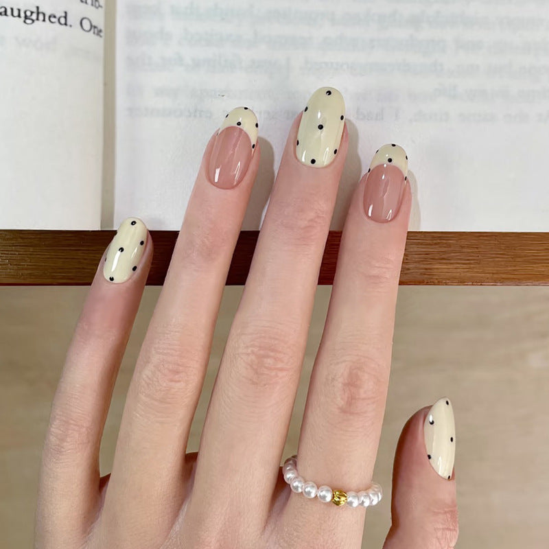 Artistic French Tip Press-On Nails with Dot Design Bowlift