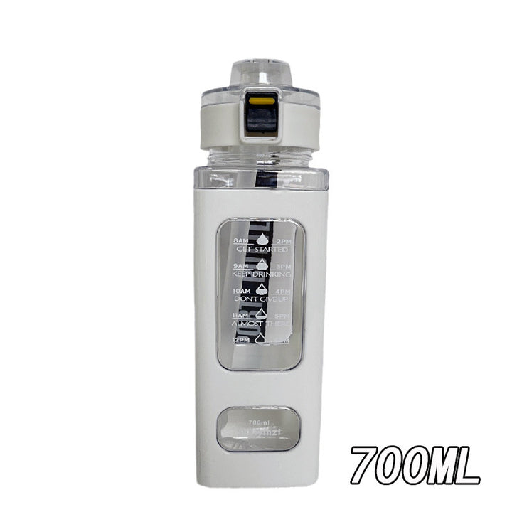 Women's water bottle with integrated time markers and straw Bowlift