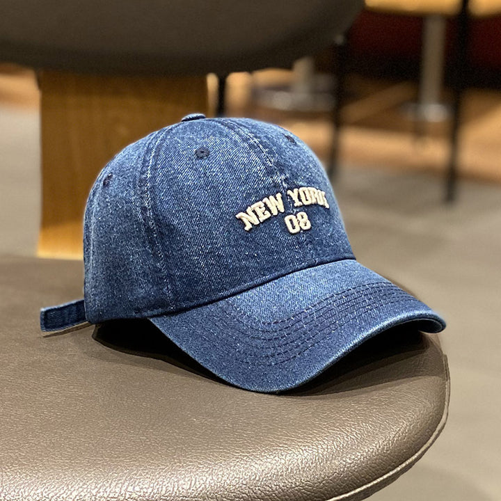 Men's Distressed Denim Style Baseball Cap Bowlift