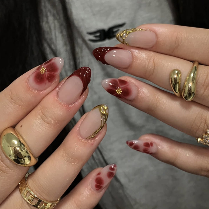 Artistic Floral Press-On Nail Set Bowlift